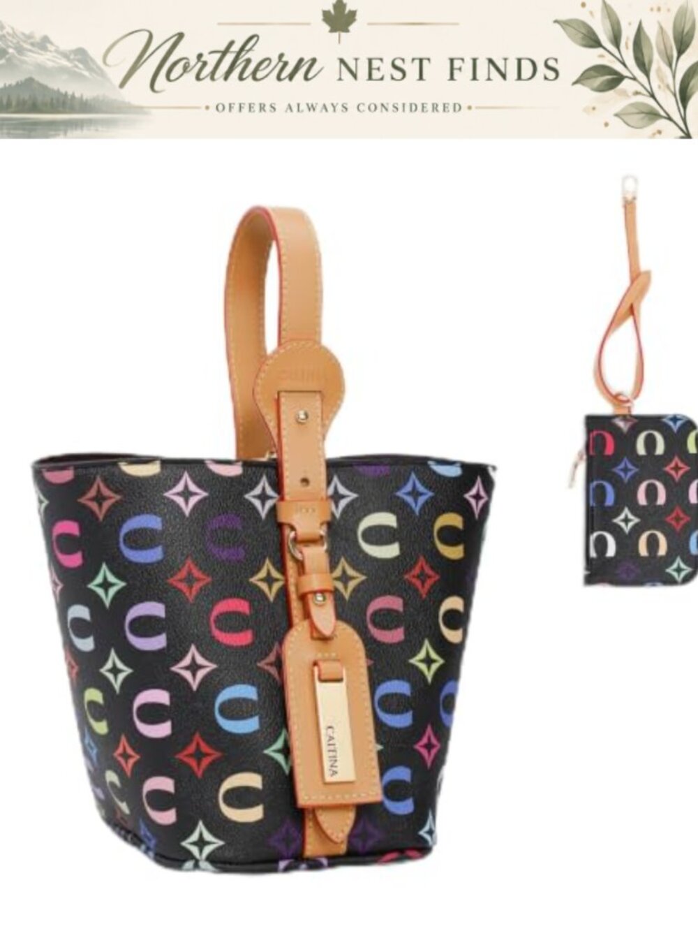 Vegan Leather Bucket Bag Convertible Tote Crossbody 4-Way Purse